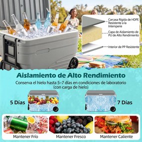 Geleira Portátil, 70,5 x 44,5 x 44,5 cm, Grande Capacidade de 80 L, Cinzento