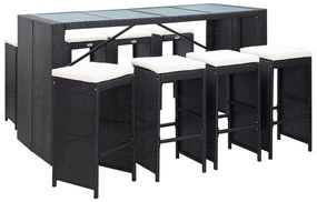 Conjunto de bar para exterior 9 pcs vime PE preto