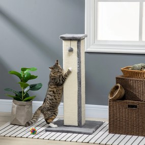 Poste Arranhador para Gatos Altura 81 cm Arranhador para Gatos com Poste de Sisal e Bola Suspensa 41x41x81 cm Cinza e Creme