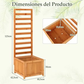Floreira de jardim de madeira com treliça 42,5 x 40,5 x 123 cm com orifícios de drenagem e espaços para plantas trepadeiras Flores laranja