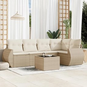 6 pcs conjunto de sofás p/ jardim com almofadões vime PE bege
