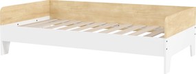 Cama infantil com base de ripas e painéis laterais altos, design baixo em madeira, 143,5 x 74 x 40 cm, branca