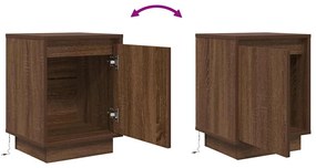 Mesa de cabeceira com luzes LED 38x34x50 cm carvalho castanho