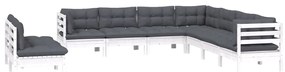 9 pcs conj. lounge de jardim c/ almofadões pinho maciço branco