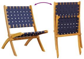 Cadeiras jardim dobráveis 2pcs acácia maciça/tecido azul-escuro