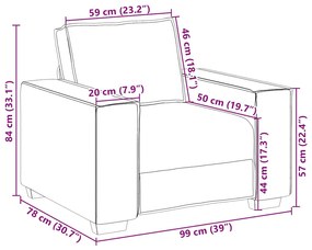 Poltrona 59 cm veludo cinzento-claro