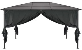 Gazebo com cortinas alumínio 4x3x2,6 m preto