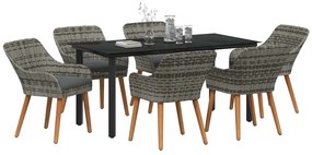 Conjunto de Jantar de Jardim 7 Peças Cinza em Rattan Poly
