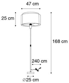 Candeeiro de pé em aço com abajur preto e branco 47 cm ajustável - Parte Design,Moderno