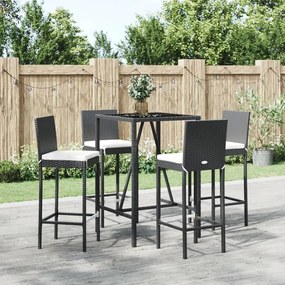 vidaXL 5 pcs conjunto de bar p/ jardim c/ almofadões vime PE preto