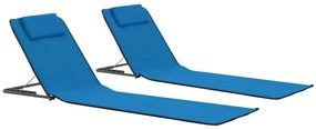 44327 vidaXL Colchões de praia dobráveis 2 pcs aço e tecido azul