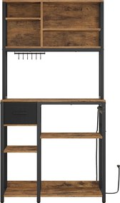 Armário de cozinha com tomadas 40 x 80 x 180,4 cm com prateleira para micro-ondas castanho-preto