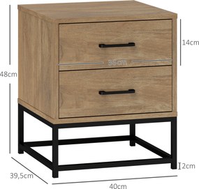 Conjunto de 2 mesas de cabeceira com 2 gavetas 40 L x 39,5 P x 48 A cm, estilo industrial, para quarto ou sala de estar acabamento em cor natural