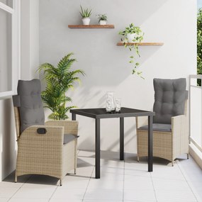vidaXL Conjunto de Jantar de Jardim com Almofadas Bege Rattan Polipropileno
