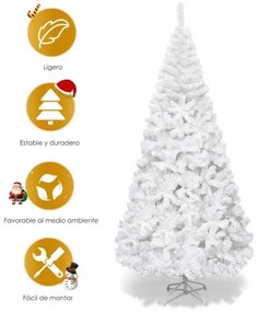 Árvore de Natal Artificial Branca de 240cm com Base de Metal Material de Decoração de Festa em PVC Branca