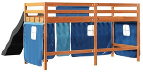 Cama alta p/ criança c/ cortinas 90x200 cm pinho maciço azul