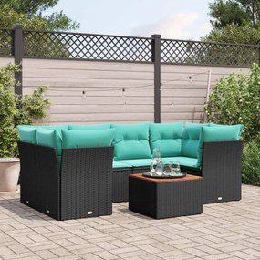 vidaXL 7 pcs conjunto de sofás p/ jardim c/ almofadões vime PE preto