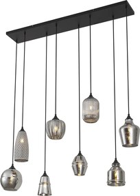 Candeeiro suspenso Art Deco preto com vidro fumado 8 luzes - Hanne
