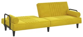 Sofá-cama com apoio de braços veludo amarelo