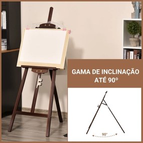 Cavalete para Pintura de Madeira Inclinável 90° com Suporte Tripé e Pincel 51,5x71,5x134,5cm Marrom