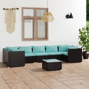 vidaXL 8 pcs conjunto lounge de jardim c/ almofadões vime PE preto