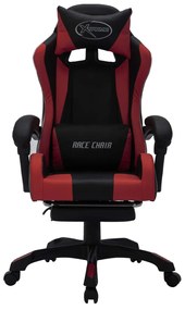 Cadeira corrida luzes LED RGB couro arti. vermelho tinto/preto