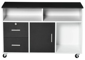 HOMCOM Móvel Auxiliar de Escritório Móvel Arquivador com Rodas Prateleiras Gaveta e Armário Multiuso com Grande Armazenamento 100x35x65cm Preto e Branco