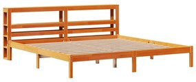 Estrutura cama c/ cabeceira 200x200cm pinho maciço castanho-mel