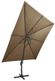 Guarda-sol jardim c/ poste e luzes LED 300 cm cinza-acastanhado