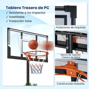 Cesto de basquetebol portátil para exterior Sistema de aro de basquetebol ajustável em altura de 100 a 305 cm com tabuleiro inquebrável preto