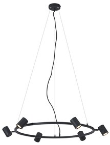 Candeeiro suspenso moderno preto com 6 luzes - Jeana Circle Moderno