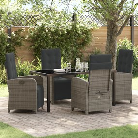 Conjunto de Jantar de 5 Peças vidaXL com Almofadas de Rattan Poliéster Cinza