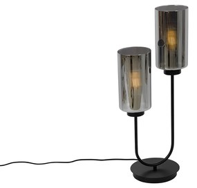 Candeeiro de mesa Art Deco preto com vidro fumê 2 luzes - Laura Art Deco