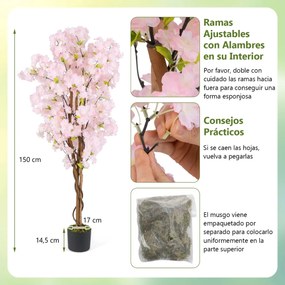 Conjunto 2 Árvores de cerejeira 150 cm em vaso Decoração de quarto de criança para escritório em casa Rosas