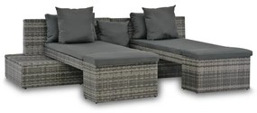 Conjunto lounge de jardim c/ almofadões 4 pcs vime PE cinzento