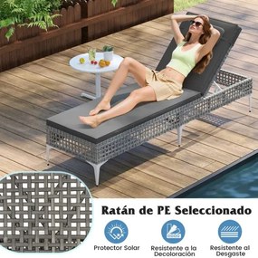 Espreguiçadeira de jardim com encosto ajustável em 6 níveis, almofada e apoio para a cabeça removíveis com capa com fecho de correr cinzenta