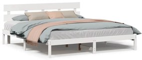 Estrado de Cama com Cabeceira Branco 180x200 cm Madeira Sólida de Pinh