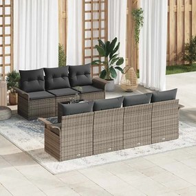 vidaXL Conjunto de Sofá de Jardim de 8 Peças com Almofadas Cinza em Rattan Poliéster
