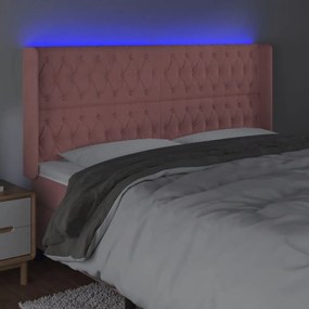 Cabeceira de cama c/ luzes LED veludo 203x16x118/128 cm rosa