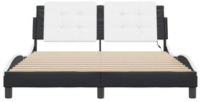 Estrutura cama c/ luzes LED 160x200cm couro artif. branco/preto