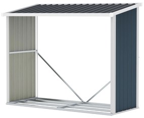 Outsunny Abrigo Lenhas Aço Galvanizado Armazenamento Madeira Telhado Inclinado 185x84x133,5/148,5cm Cinzento | Aosom Portugal