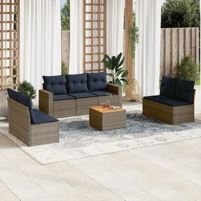 vidaXL 8 pcs conjunto sofás p/ jardim c/ almofadões vime PE cinzento