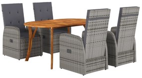 vidaXL Conjunto de Jantar de 5 Peças com Almofadas Cinza Rattan Poliéster Acácia