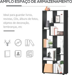 Estante Moderna Biblioteca Estreita com 8 Prateleiras para Sala Quarto e Escritório 70x24x178 cm Preto