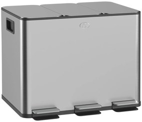 HOMCOM Cesto de Lixo com 3 Seções de 20L com Fechamento Silencioso em Aço Inoxidável e PP 61,9x36,6x56,7 cm | Aosom Portugal