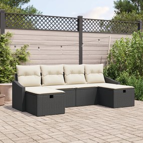 Conjunto de Sofás para Jardim 6 Peças com Almofadas Pretas de Rattan S