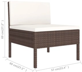 5 pcs conjunto lounge jardim c/ almofadões vime PE castanho