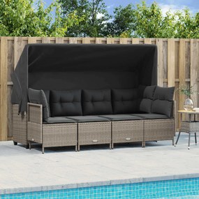 vidaXL 5 pcs conj. sofás jardim c/ almofadões vime PE cinzento-claro