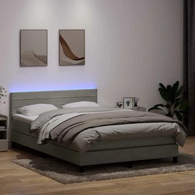 vidaXL Cama box spring c/ colchão e LED 160x220 cm veludo cinzento-claro
