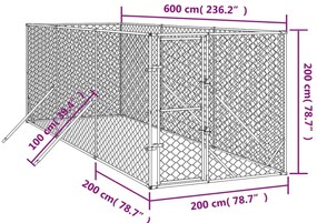 Canil de exterior 2x6x2 m aço galvanizado prateado